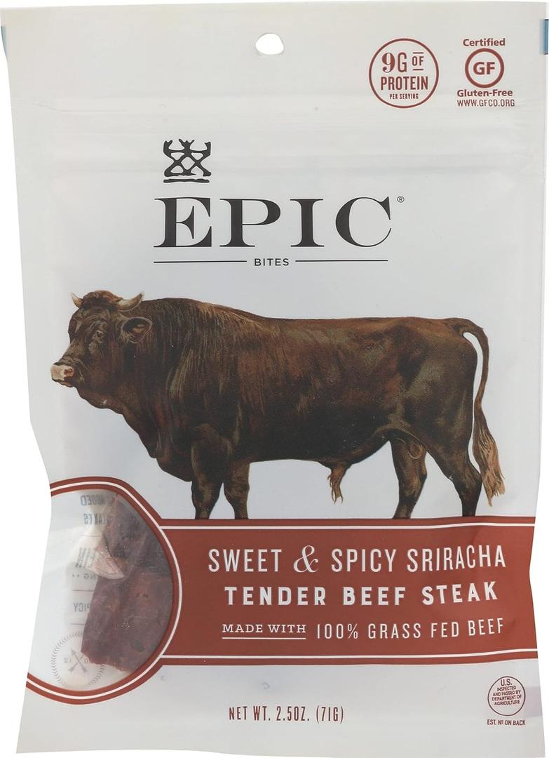 EPIC Sweet and Spicy Sriracha Beef Bites, Protein Snacks, Whole 30, 2.5 oz Pouch (2.5 Ounce (Pack of 1)) BB 1/7/26