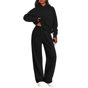 PRETTYGARDEN Women's 2 Piece Outfits Fall Spring Sweatsuits Oversized Hoodies Wide Leg Sweatpants Tracksuits Lounge Matching Sets (Black,M)