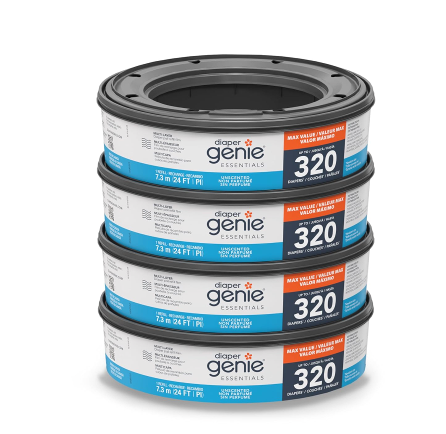 Recharge ronde Diaper Genie Essentials lot de 4 320 sacs peut contenir 1280 couches non parfumées