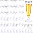 Thenshop 50 Pcs Plastic Champagne Flutes Disposable Champagne Glasses Bulk 5.5 oz Clear Mimosa Cocktail Cups with Rim Detachable Glasses for Wedding Party Birthday Anniversary(Silver, Clear)
