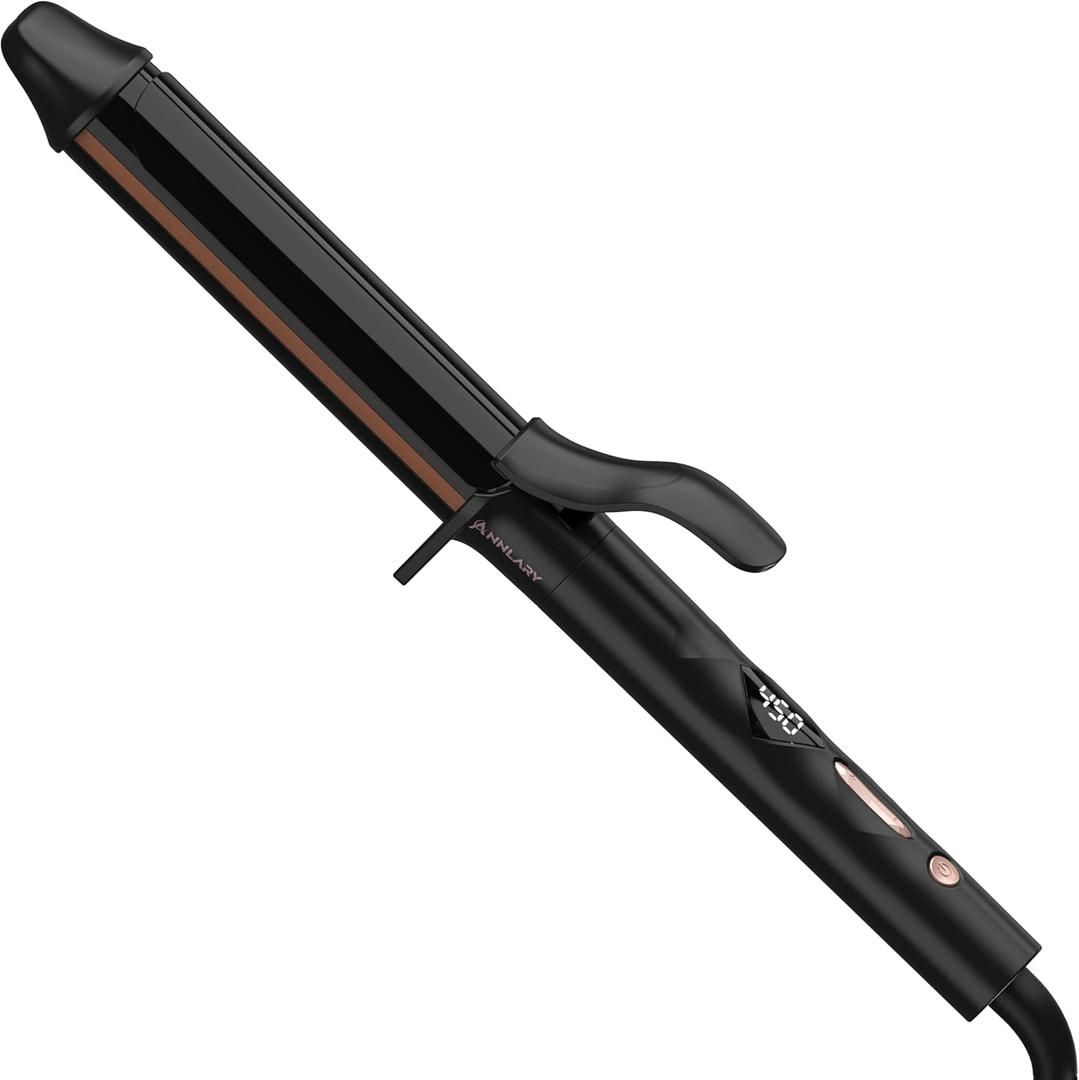 ANNLARY 1.25 Inch Curling Iron, 1 1/4 Titanium Ceramic Hair Curler, Fast Heating Curling Wand with 8 Heat Settings with LED Display for All Hair Types Dual Voltage 110-240V for Travel