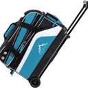 Double Roller 2 Ball Bowling Bag with Separate Shoe Compartment for Bowling Shoes (Up To US Men Size 15) and Abundant multifunction Accessory Pocket, Upgraded fabric, Retractable Handle - Extends to 40" (Black-Blue)