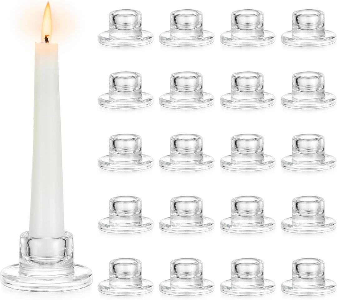 Hewory Glass Taper Candle Holders: 20 PCS Candlestick Holders Clear Short Tapered Candle Holder Set - Candle Stick Holder Decor for Table Centerpiece Wedding Party Advent Christmas Home Decorations