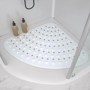 MUNEK Corner Shower Mat Non Slip,21 * 21 Inches,Curved for Shower or Tub, Safety Mat with Drain Hole,Corner Shower Mats for Inside Shower,Machine Washable (White)