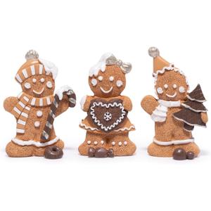 Hodao Christmas Gingerbread Figurines Set of 3, Cute Gingerbread Men Holding Heart, Candy Cane & Christmas Tree, Holiday Party Tabletop Decoration for Home, Kitchen, Living Room Decor (Brown-1)