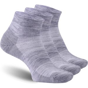 RZTT 90% Merino Wool Socks for Women, Running Ankle Socks for Men, Lightweight Breathable Low Cut No Show Athletic Socks with Arch Support,3 Pack,Medium,Light Grey