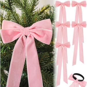 12 Pcs Pink Christmas Bow Ornament 4 x 12 Inch Xmas Tree Ribbon Hanging Bows Christmas Wedding Aisle Decorations for Xmas Wreath Party Garland Decoration Holiday Wedding Decor