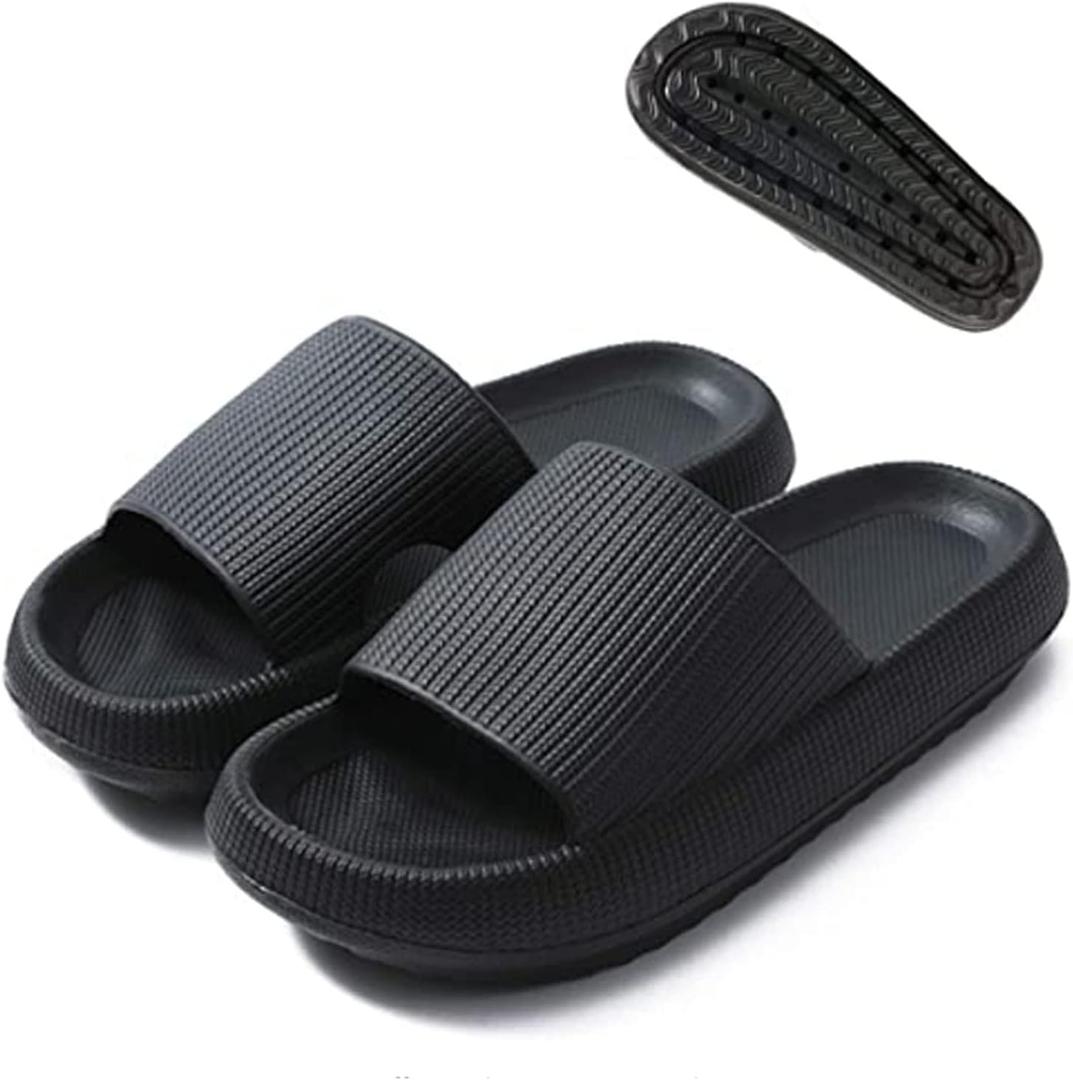 Pillow Slippers, Quick Drying Open Toe Soft Cushioned Extra Thick Non-Slip Massage House Slipper Pool Gym Shower Bathroom Sandals (Color : Black, Size : 42-43