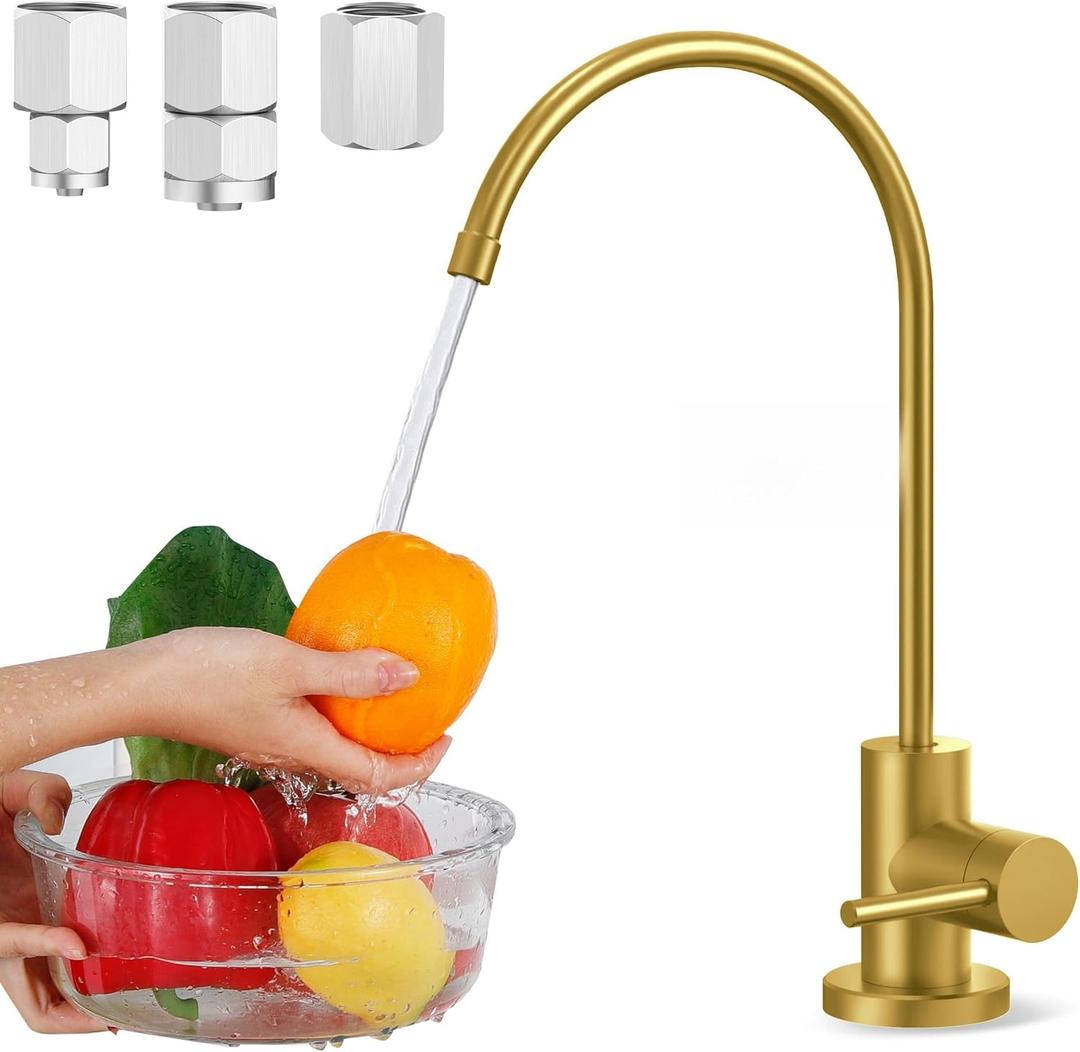 KES NSF Certified All Metal Drinking RO Water Faucet for Kitchen Sink, Lead-Free 18/8 Stainless Steel Reverse Osmosis Faucet, Water Filter Faucet for Most RO Water System, Non-Air Gap, Brushed Gold