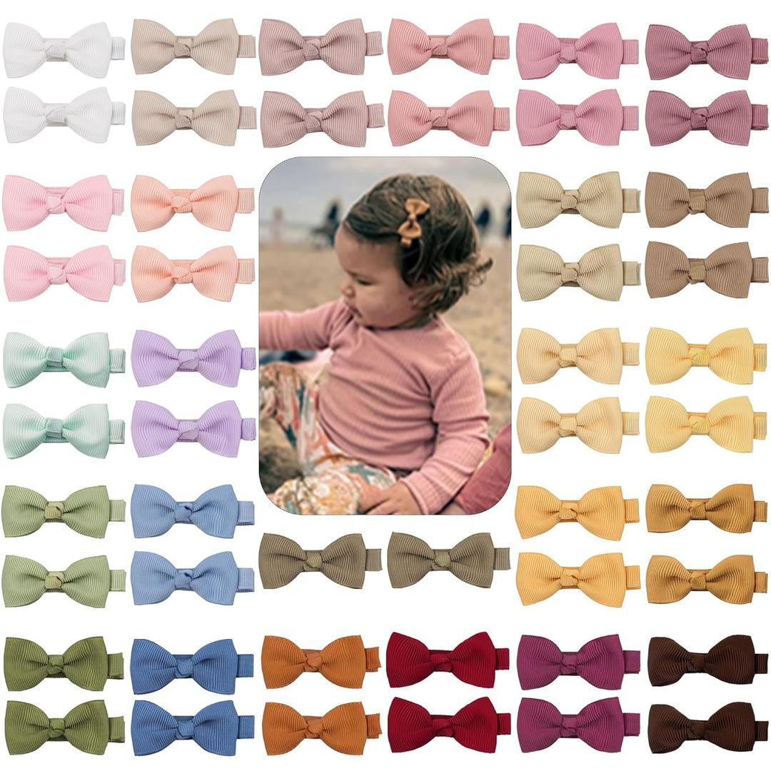 CLLOT Baby Hair Clips 50PCS Baby Girls Fully Lined Baby Bows Hair Pins Tiny 2" Hair Bows Alligator Clips for Baby Girls Infants Toddlers in Pairs