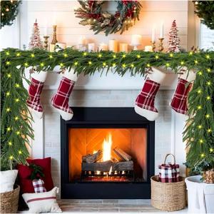 Norfolk Pine Garland with Lights - 9Ft Christmas Garland for Mantle, Artificial Norfolk Pine Real Touch with DIY Fairy Lights for Table Stairs Wall Indoor Outdoor Christmas Decoration, Dark Green