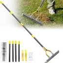 Thatch Rake, 55 inch Heavy Duty Dethatcher Rake Adjustable Dethatching for Loosening Soil Gathering for Leaves Leveling Lawn Farming Land Cleaning Dead Grass Yard Garden