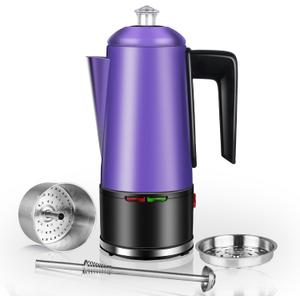 HOMOKUS Electric Coffee Percolator 12 CUPS Percolator Coffee Pot Stainless Steel Percolator Coffee Maker with Clear Knob Cool-touch Handle Auto Keep Warm Function (Purple)