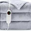 HYLEORY Heated Electric Blanket Throw 50" x 60" Soft Warm Flannel with 6 Heating Levels & 9 Hours Timer Auto Shutt Off, Heating Blanket for Full Body - Light Grey