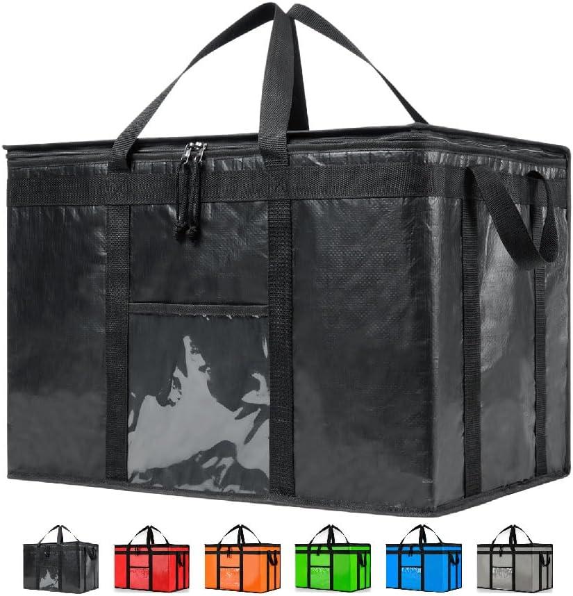 Durable 3XL PRO Insulated Cooler Bag and Food Warmer for Delivery & Grocery Shopping with Zippered Top, Black Commercial Grade (1 Pack)