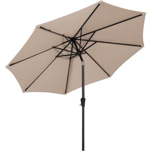MEWAY 9ft Patio Umbrella Outdoor Table Umbrellas with Push Button Tilt and Crank, Market Umbrella 8 Sturdy Ribs for Deck, Garden, Pool and Backyard, Beige