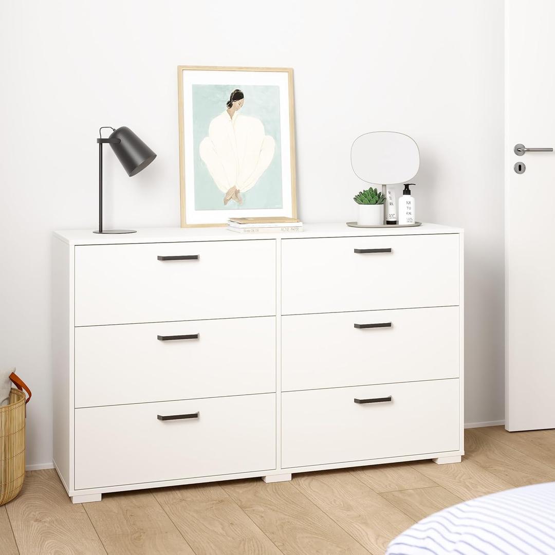 Tvilum Sofia 6-Drawer Bedroom Double Dresser in White, 54.6" W x 32.6" H x 15.7" D