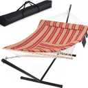 SUNCREAT Hammocks Portable Hammock with Stand, Carrying Bag, Hammock with Stand 2 Person Heavy Duty for Bedroom, Backyard, Patio, Balcony, Red Stripe