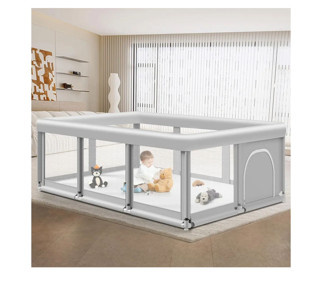 Suposeu Baby Playpen, Play Pen for Kids Activity Center, Large Baby Playard for Indoor and Outdoor, Sturdy Safety Baby Fence with Soft Breathable Mesh for Toddler, Grey