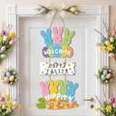 Yookeer Easter Bunny Door Sign Double Sided Bunny Hanging Wall Decor Easter Rabbit Hanging Decorations Spring Theme Sign for Plaque Hanger Porch Wall Entryway Decor 2 Pack