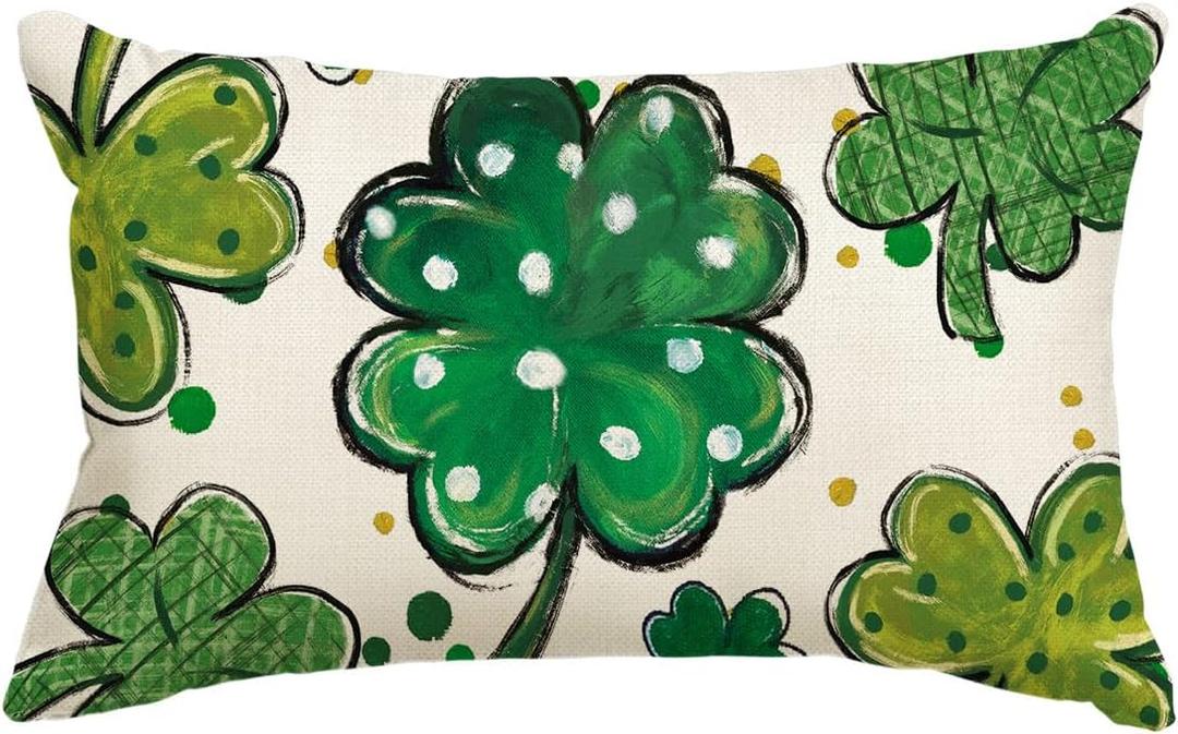 AVOIN colorlife St Patricks Day Lucky Clover Polka Dot Throw Pillow Cover, 12 x 20 Inch Shamrock Cushion Case Decoration for Sofa Couch, Green