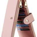 Travelambo Womens Wallet Slim RFID Blocking Bifold Credit Card Holder Wallet with 16 Card Slots, 2 Zippered Pockets (Pink Lotus)