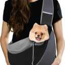 Pawaboo Pet Dog Sling Carrier, Hand Free Drawstring Dog Papoose with Adjustable Strap, Breathable Mesh Bag for Puppy Cat, Crossbody Satchel Dogs Purse with Pocket for Outdoor, Dark Gray+Black, Large