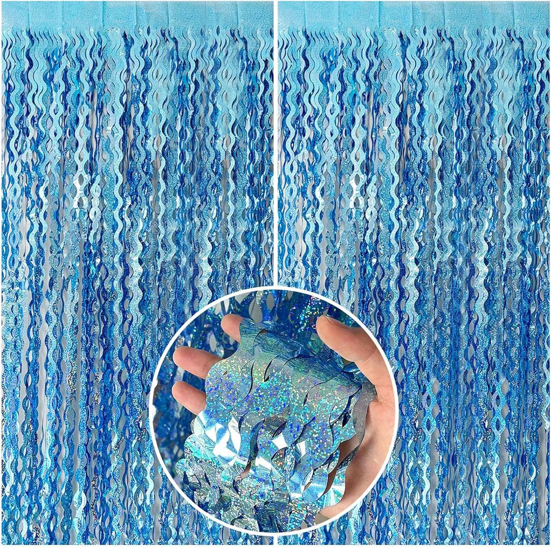 Tinsel Foil Fringe Curtains Wavy Backdrop for Parties Sparkle Metallic Wavy Foil Fringe Backdrop Curtain for Party Decorations Photo Booth Props for Birthday Graduation Wedding