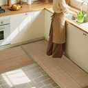 Kitchen Rugs,Kitchen Mats for Floor,Non Slip Washable 20"x 30"+20"x 48" Neutral Braided Rug,Faux Jute Rug with Non Slip Backing for Kitchen,Solid,Easy Clean,Area Rugs Sets of 2Pcs,Tan Brown