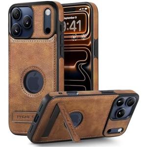 KSELF Leather Case for iPhone 17 Pro Case, Protective Slim with Kickstand Shockproof Phone Cases, Built-in Invisible Stand Compatible with iPhone 17 Pro 6.3'' (Brown)