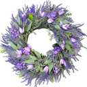 26" Purple Tulip and Lavender Wreath - Artificial Spring Summer Flower Wreath for Outside - Silk Lavender Floral Decor for Front Door, Farmhouse Cottagecore Wall Hanging