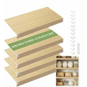 5PCS Wire Shelf Cover,Wire Rack Covers for Pantry PVC (Not Wood) Shelf Liners for Cabinet Kitchen Pantry Shelves(Wood Color,35x16 inch)