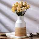 Rustic Farmhouse Flower Ceramic Striped Vase, White and Brown Decorative Ceramic Modern Floral Vase for Bouquet, Cottage Home Core Decor, Tabletop Bedroom Office Bookshelf Living Room Wedding 7.7 Inch