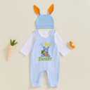Newborn Easter Outfit Boy Long Sleeve Rompers Bunny Overalls Hat Baby Boy Summer Clothes 0 3 6 12 18 Months (Blue)