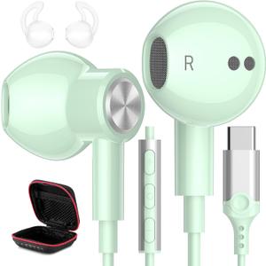USB C Headphones Wired Type C Earphones for Samsung/Galaxy S26 S25 S24 Plus S23 S22 S21 S20 Ultra Magnetic Corded Earbuds for iPhone 15 Pro Max 16 16e 17 17e Air for Apple/Android Ear Buds Mint