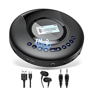 ARAFUNA Portable CD Player Bluetooth with FM Radio, 2000mAh Rechargeable CD Player for Car with LCD Screen, Anti Shock Protection Compact Player with Headphone, AUX Cable