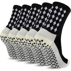 Ultrafun 5 Pairs Mens Grip Soccer Socks Non Slip Cushioned Crew Football Sports Socks