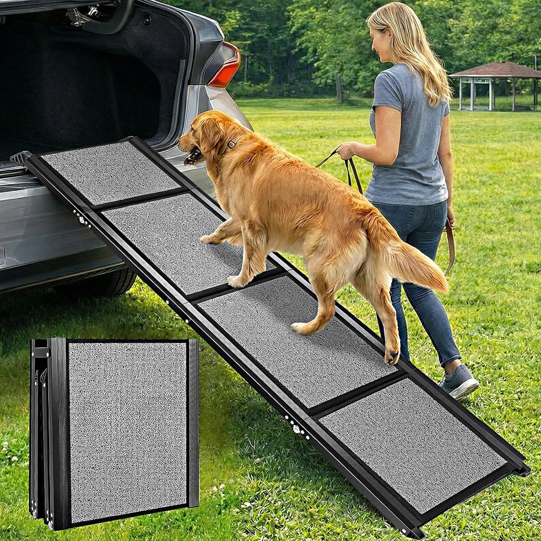 Dog Ramp for Cars 71"Long x 20"Wide SUV & Trucks, Non-Slip Surface Aluminum Pet Ramps for Small & Large DogsHeavy Duty Foldable Lightweight Portable Ramp for Senior Dogs High Bed Couch Outdoor 250lbs