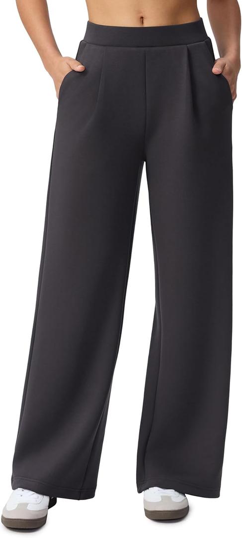 Wide Leg Pants for Women High Waist Relaxed Dress Pants with Pockets 30" (Black, S)