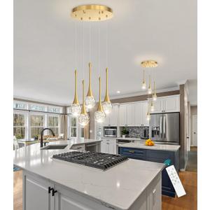 cenzoz 5-Lights Modern Pendant Lights for Kitchen Island LED Dimmable Chandelier Crystal Glam Ceiling Pendant Lighting for Dining Room Hallway Bedroom Lamp Antique Gold
