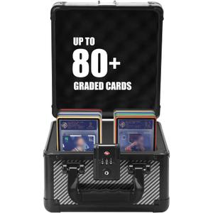 ZINHO Graded Card Case Upgraded Sports Card Storage Box Waterproof Trading Card Holder, Compatible with PSA BGS CSG FGS Up to 80+ Cards with TSA Approved Locks (Black)