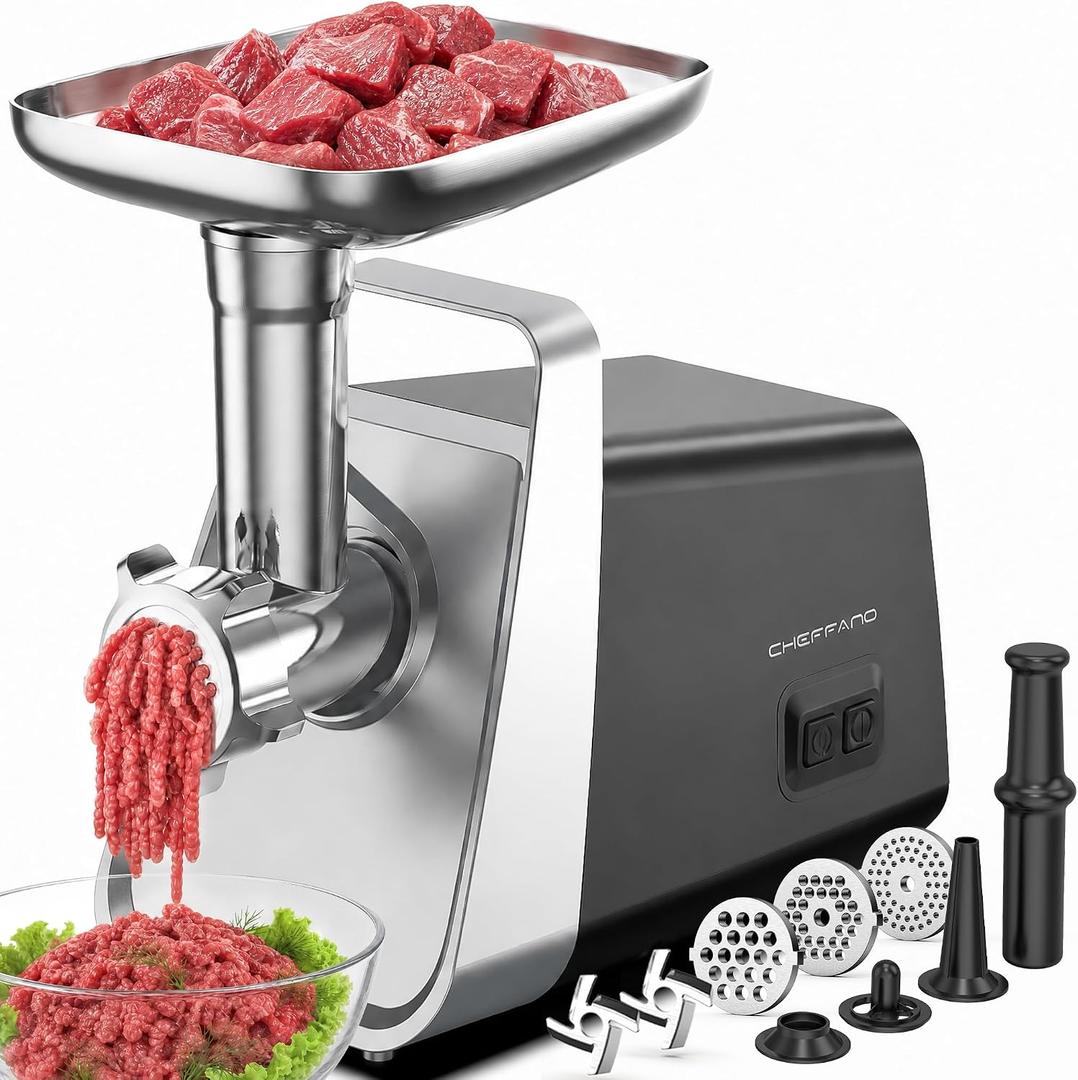 CHEFFANO Electric Meat Grinder, [2800W Max] ETL Approved Heavy Duty Sausage Stuffer with 2 Blades, 3 Plates, Sausage Tubes & Kubbe Kit for Home Kitchen Use