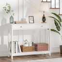 Treocho White Console Table with Drawer and Storage Shelves, Foyer Sofa Table Narrow for Entryway, Living Room, Hallway (40.1"W*11.82"D*30.92" H)