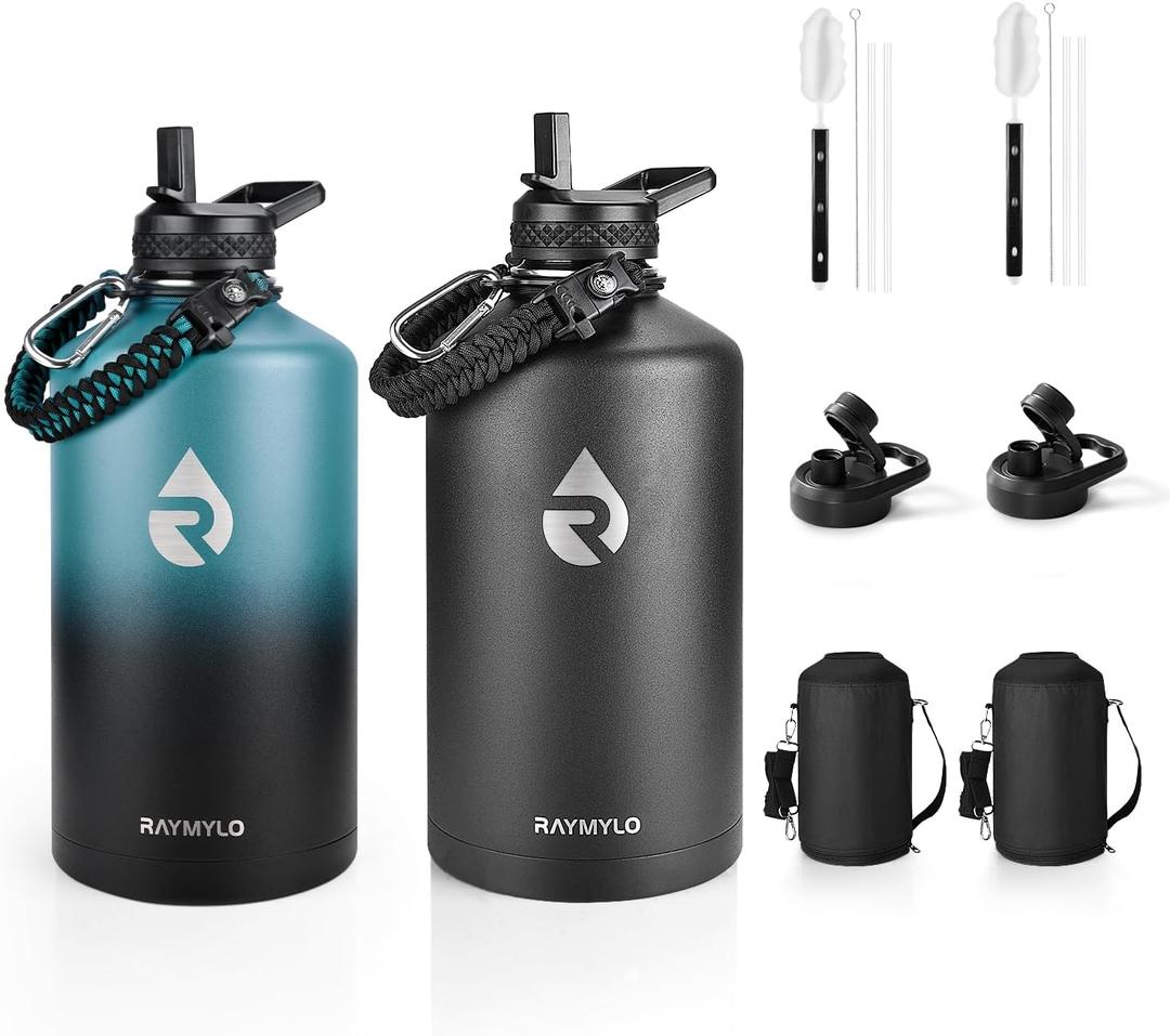 RAYMYLO One Gallon Water Bottle Insulated 128 oz 2 Pack, Stainless Steel