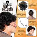 Desert Warrior Dune Costume Set - Curly Brown Wig, Black Fitted Breathing Nose Tube to Form to Face, and Netted Wig Cap for Cosplay - One Size Fits All