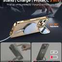 2 x for iPhone 16 Pro Max Case Compatible with Magsafe Accessories,Stash Stand 9H Lens Protection,Slim Phone Case Military-Grade Shock Anti Yellowing Transparent Case 6.9"-Gold
