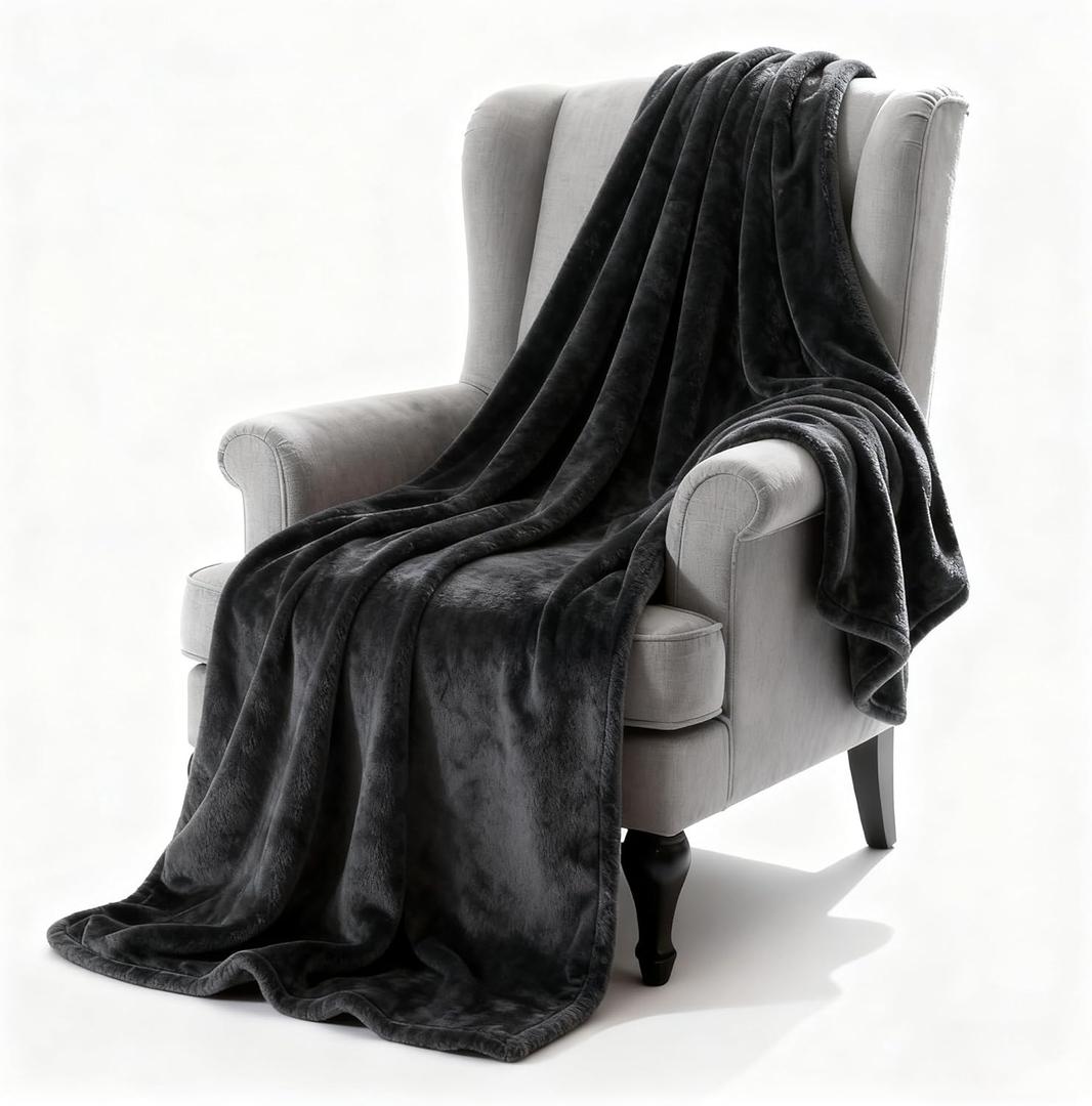 SNZ Luxury Flannel Throw Blanket for Couch 51x71 Inches - Ultra Soft Fleece Blankets & Throws for Bed, Camping, Office - All Season Cozy Plush Blanket for Adults, Men, Kids (Dark Gray)