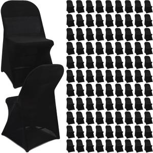 Newwiee Spandex Chair Covers Bulk - Stretch Folding Flat Front Fitted Universal Chair Protector Pack Removable Washable for Wedding Party Dining Banquet Event(Black,100 Pcs)