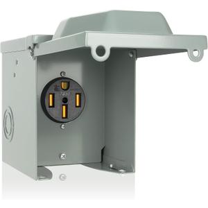 50 Amp RV Power Outlet Box, 125/250 Volt NEMA 14-50R Receptacle, Lockable Enclosed Outdoor Plug, Electrical Receptacle Panel, Weatherproof Temporary Hookup for RV Camper Car Travel Generator