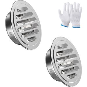 Stainless Steel Soffit Vents 4 Inch, HG Power Round Vent Cover with Screen Mesh, Louver Air Vent Hood for Wall, Ceiling Mount, Bathroom, Garage, Attic Ventilation, 2-Pack, Silver